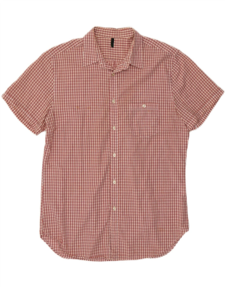 Camisa masculina de manga curta Benetton XL algodão xadrez vermelho