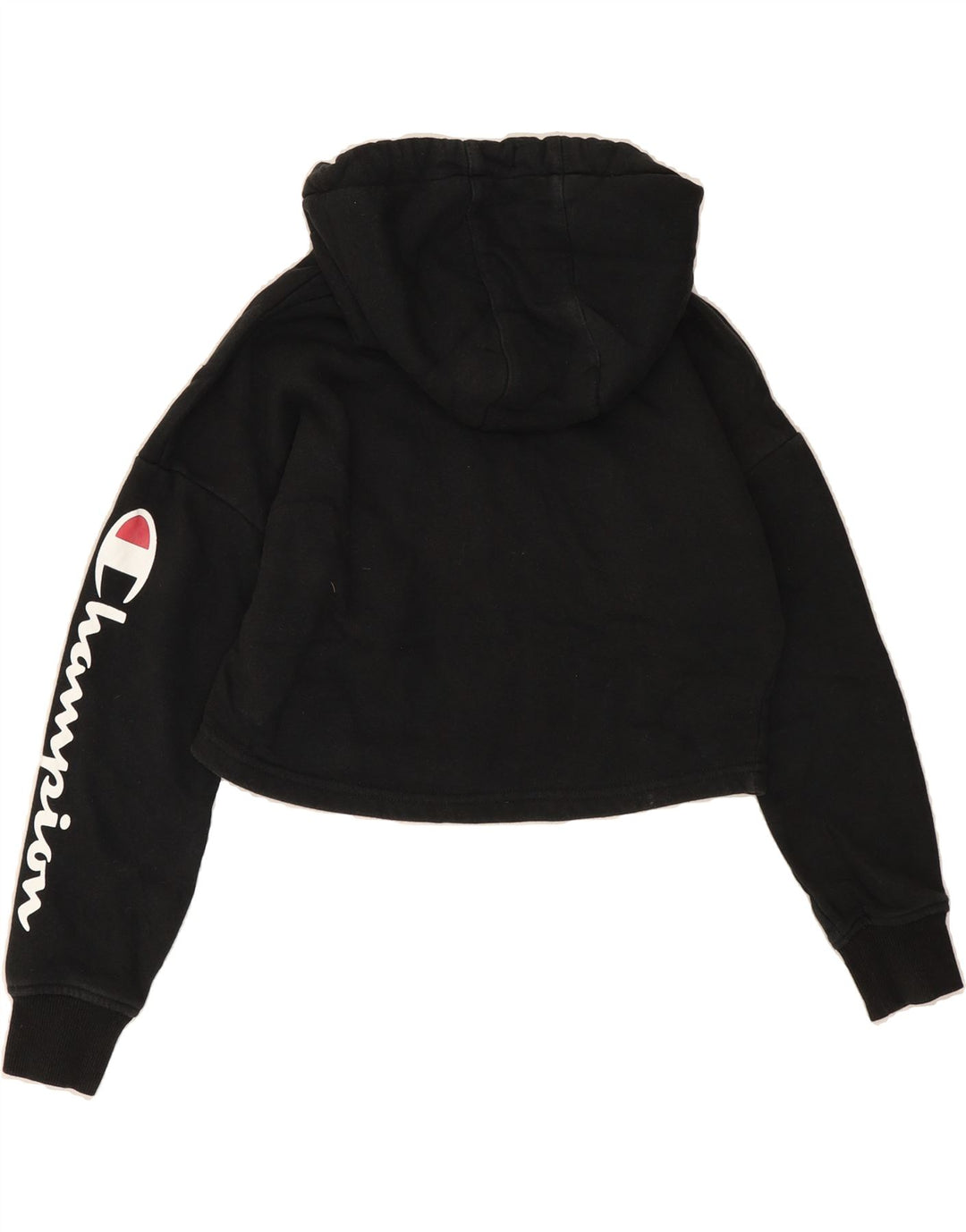 CHAMPION Girls Graphic Crop Hoodie Jumper 7-8 Years Black Cotton Vintage Champion and Second-Hand Champion from Messina Hembry 