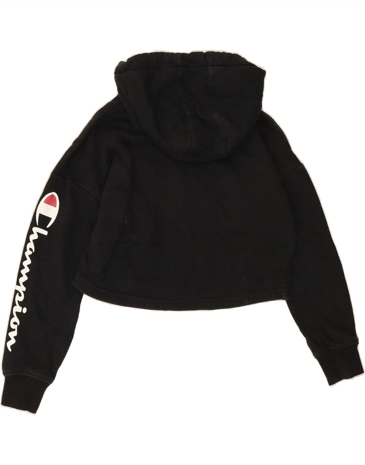 CHAMPION Girls Graphic Crop Hoodie Jumper 7-8 Years Black Cotton Vintage Champion and Second-Hand Champion from Messina Hembry 