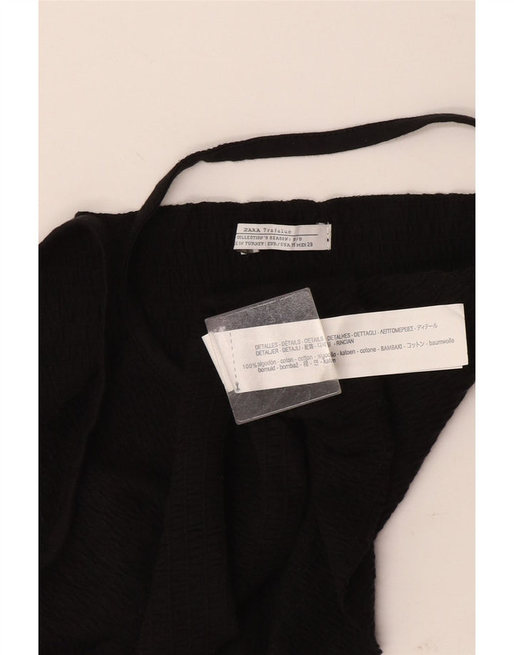 Zara Womens Crop Cami Top UK 12 Médio Algodão Preto