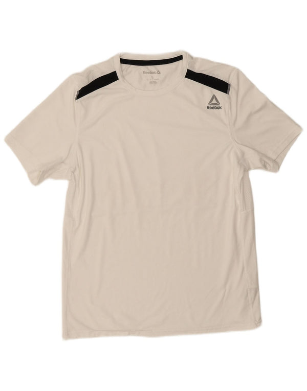 Reebok Mens T-Shirt Top Grande Branco Colorblock Poliéster