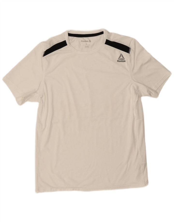 Reebok Mens T-Shirt Top Grande Branco Colorblock Poliéster