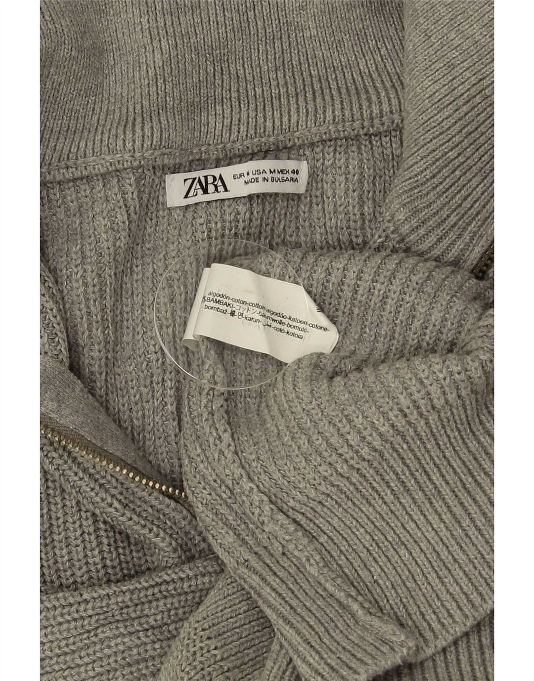 Zara Suéter masculino com zíper e gola em algodão cinza médio