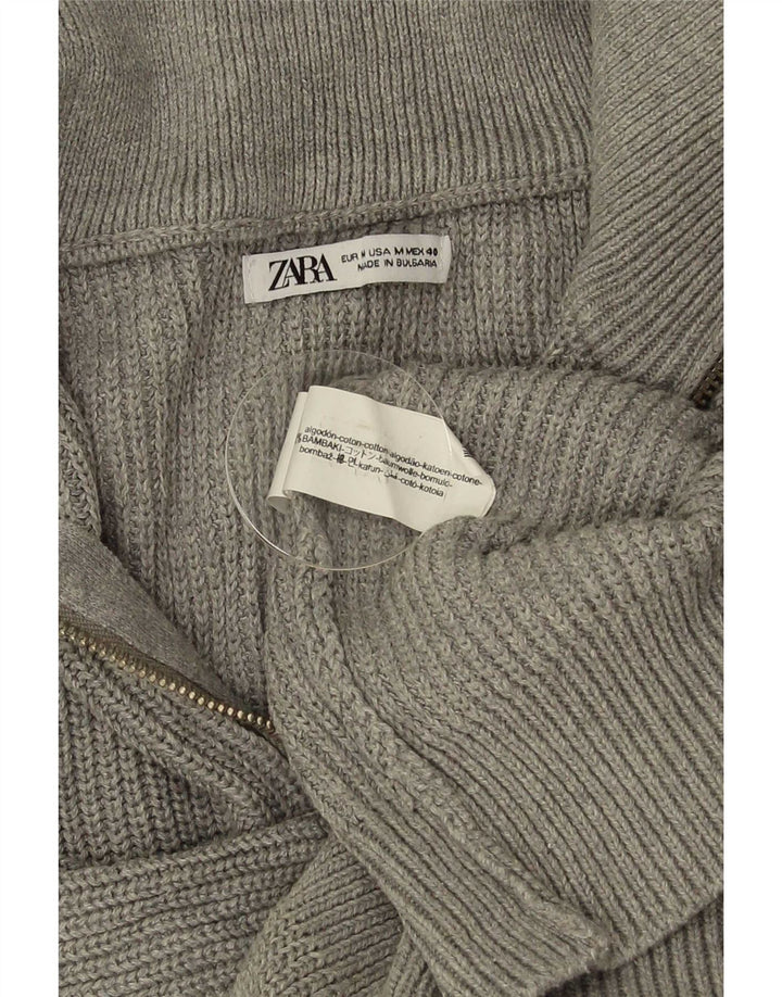 Zara Suéter masculino com zíper e gola em algodão cinza médio