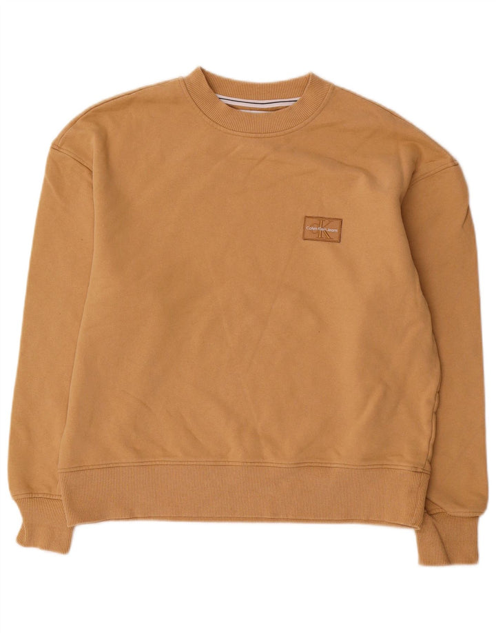 Calvin Klein Jeans feminino oversized moletom jumper Reino Unido 10 pequeno bege