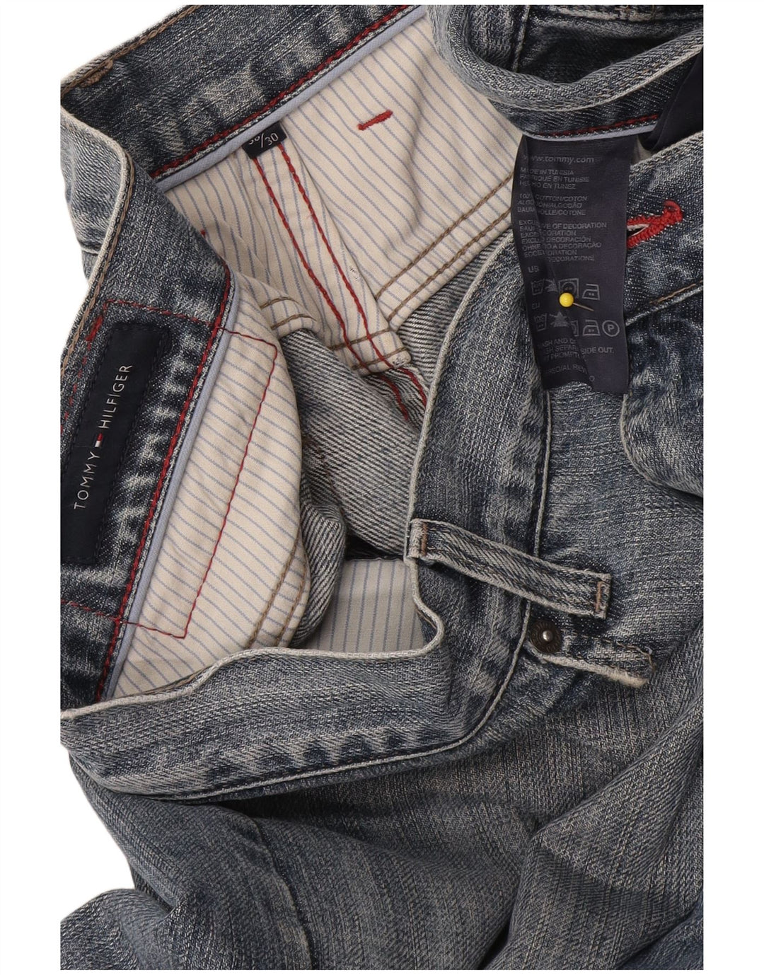 Jeans retos masculinos Tommy Hilfiger W38 L30 algodão azul
