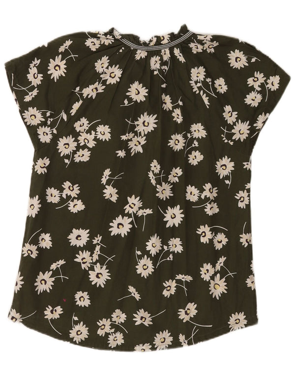 Blusa feminina Joules UK 6 XS cáqui floral algodão