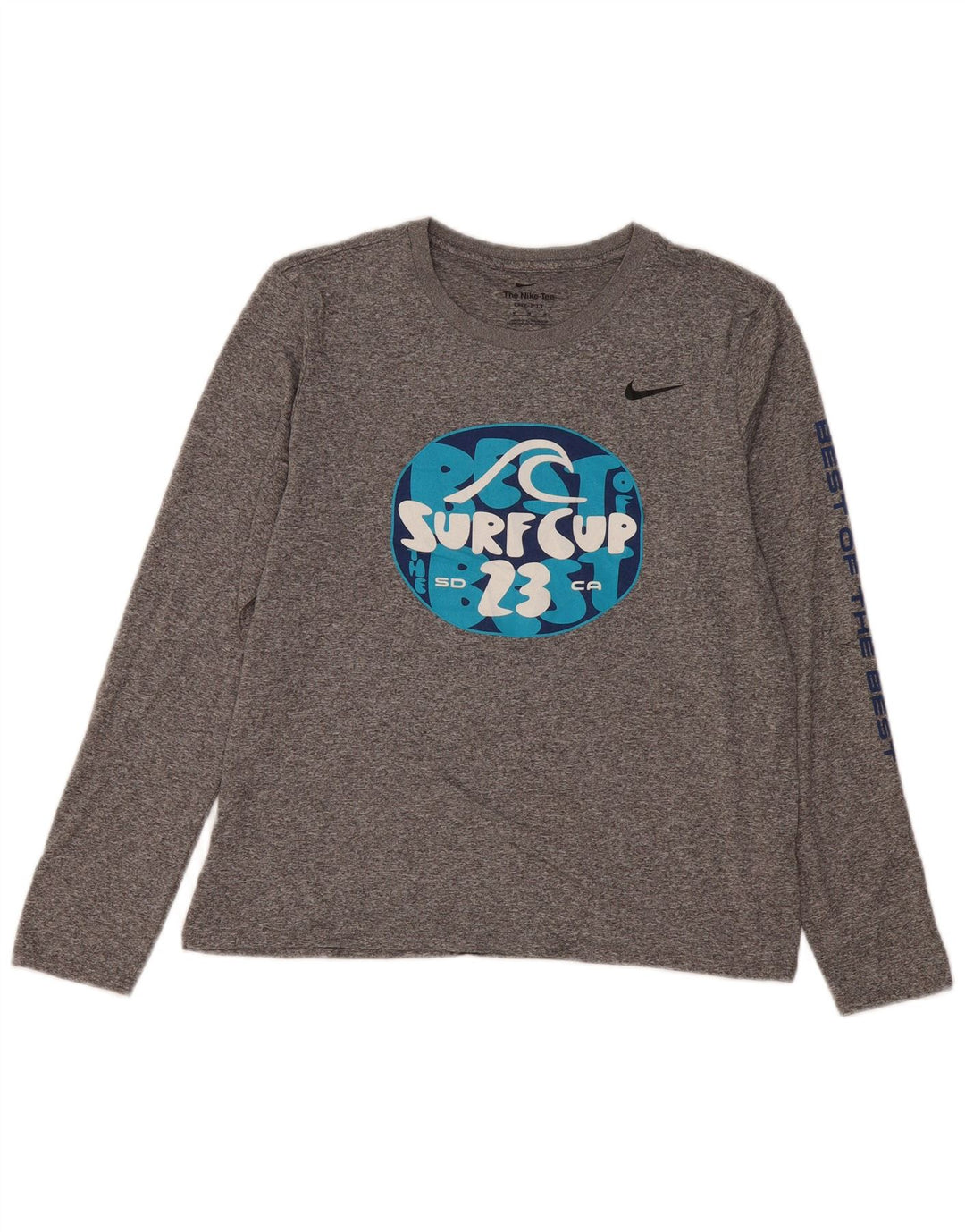 Top gráfico feminino NIKE Dri Fit manga comprida UK 14 cinza médio manchado