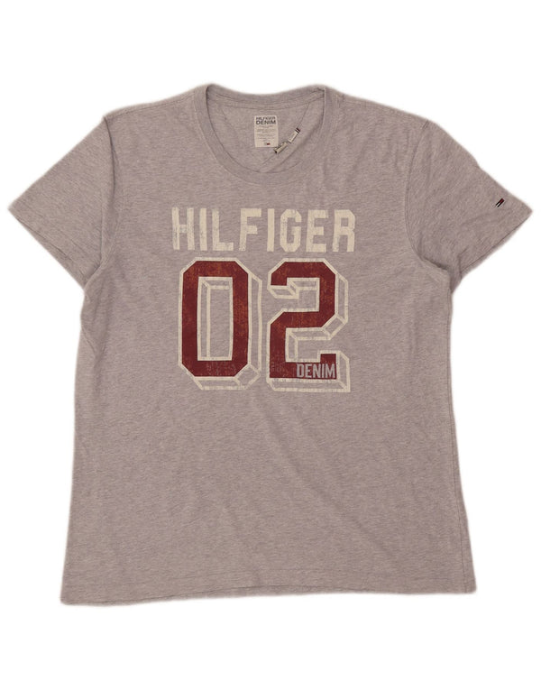 Camiseta feminina TOMMY HILFIGER com estampa gráfica UK 18 XL algodão manchado cinza
