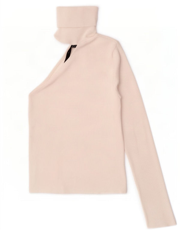 Zara Top feminino de manga comprida com um ombro UK 12 viscose branca média