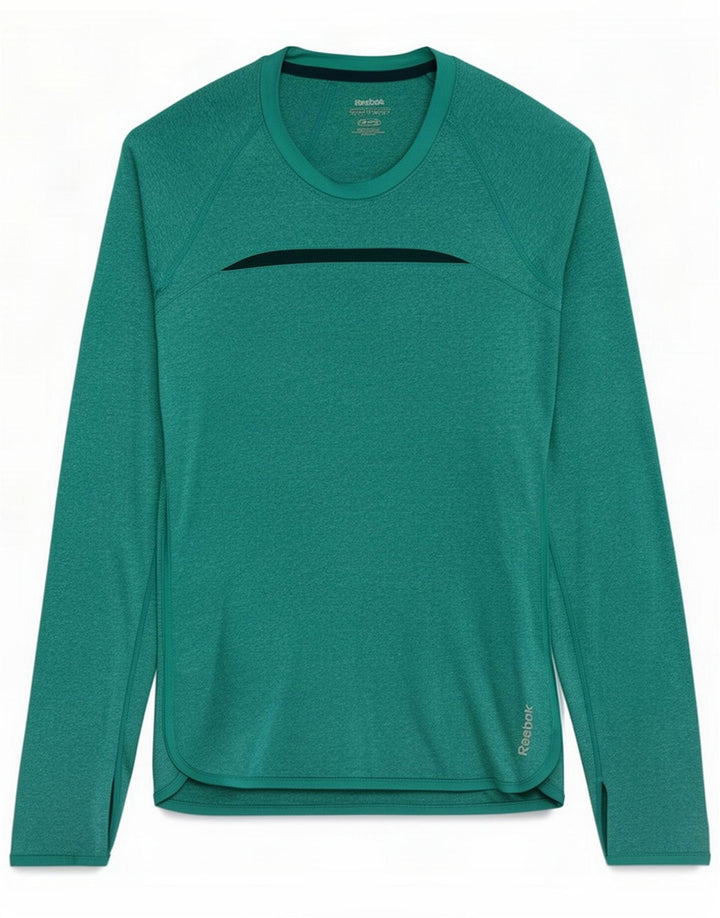 Reebok Womens Top Manga Longa Reino Unido 14 Poliéster Verde Grande