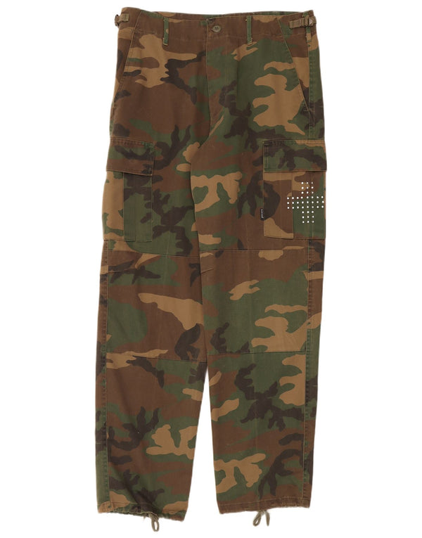 Calça cargo masculina reta vintage média W32 L32 camuflagem cáqui