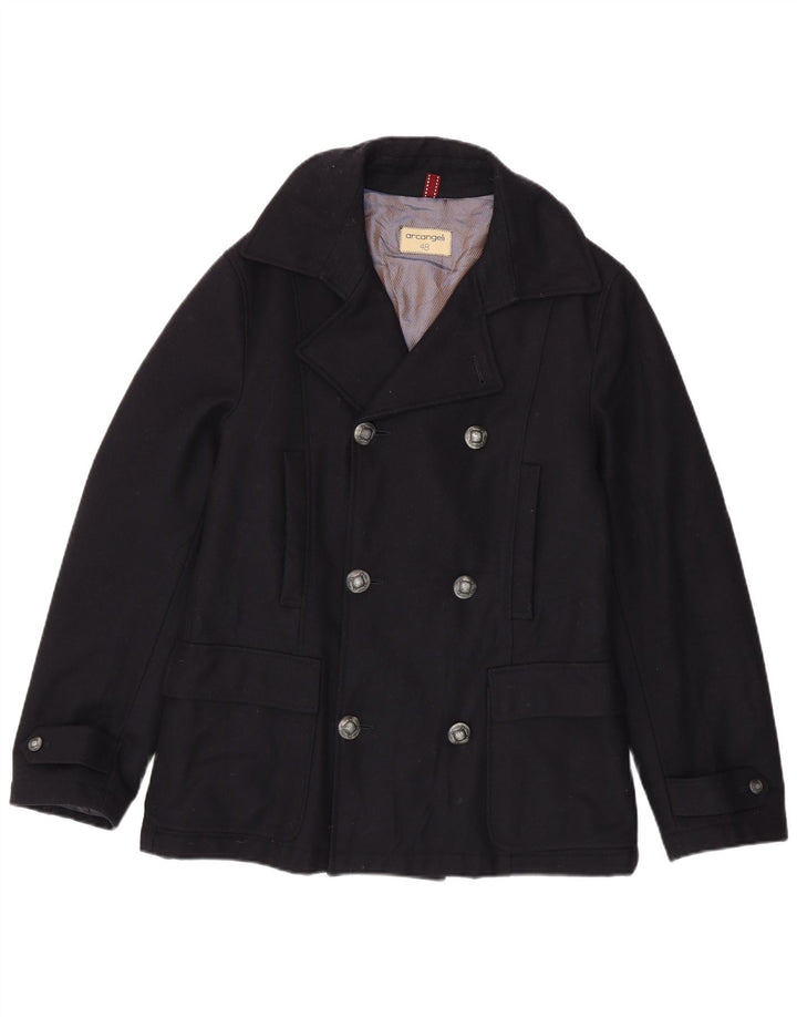 VINTAGE Mens Pea Coat IT 52 XL Lã Azul Marinho