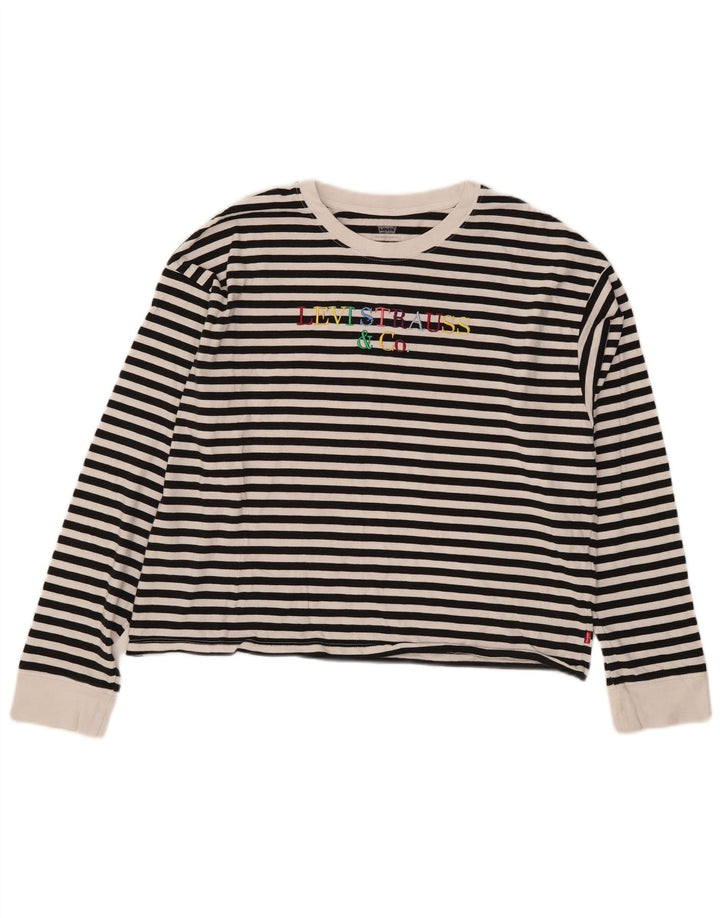 Top gráfico oversized feminino Levi's manga comprida Reino Unido 14 listrado preto médio