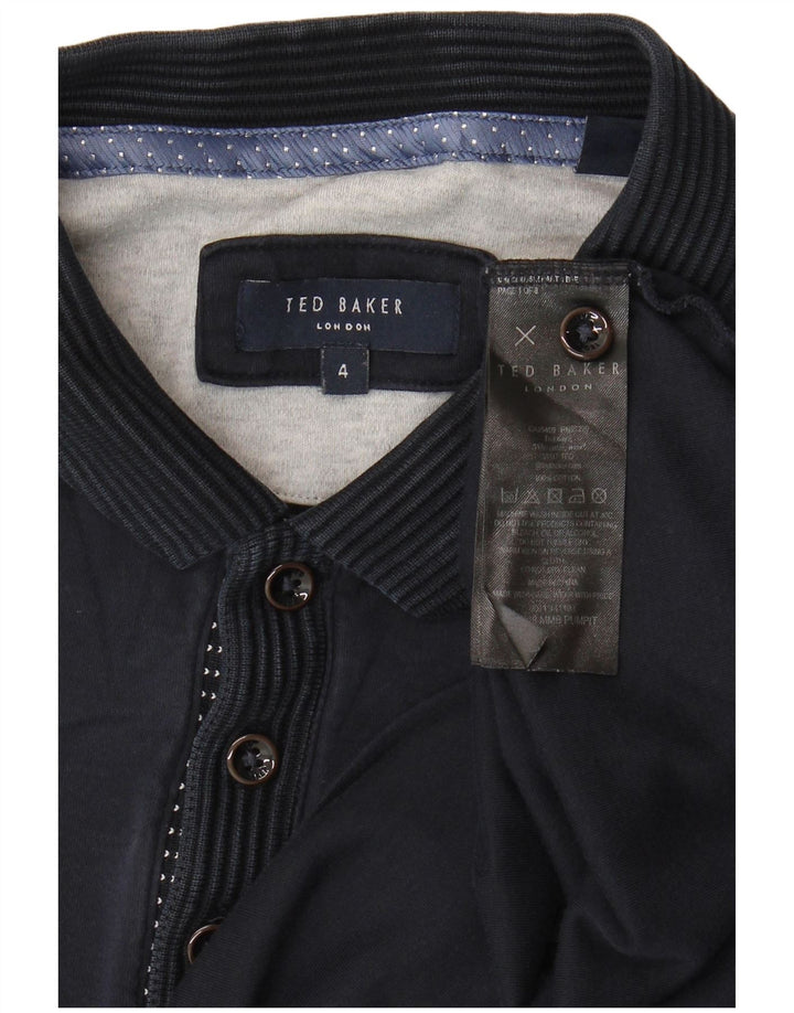 Camisa polo masculina Ted Baker tamanho 4 grande algodão azul marinho