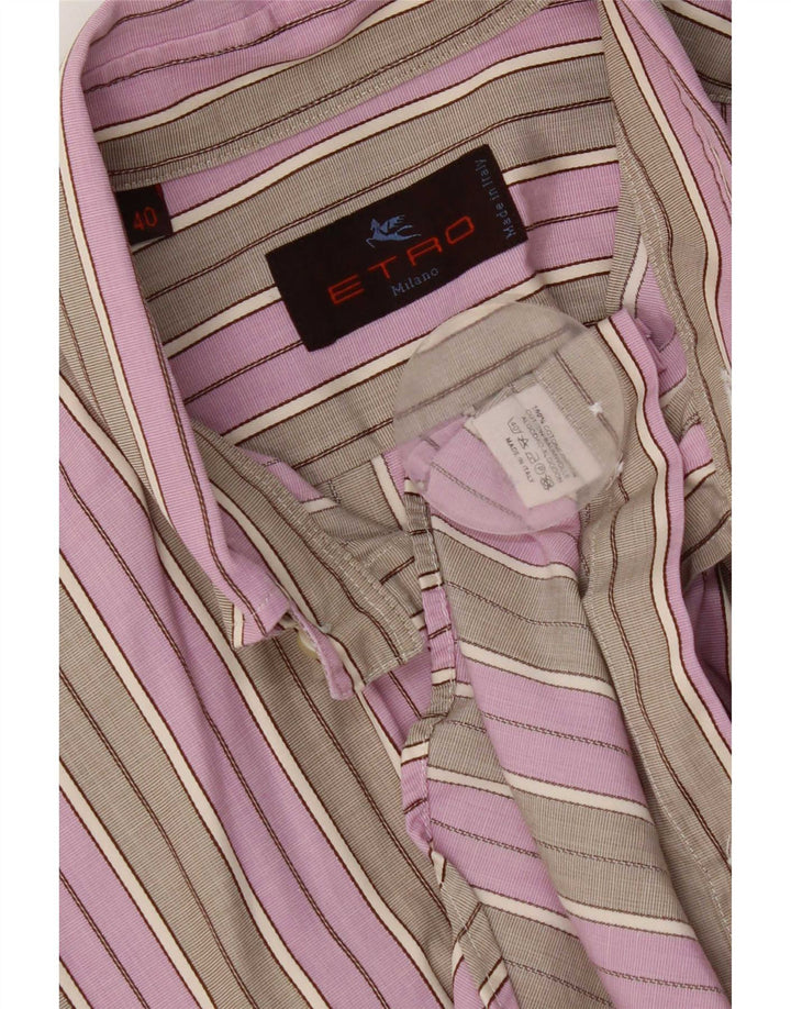 Camisa masculina Etro tamanho 40 algodão listrado cinza médio