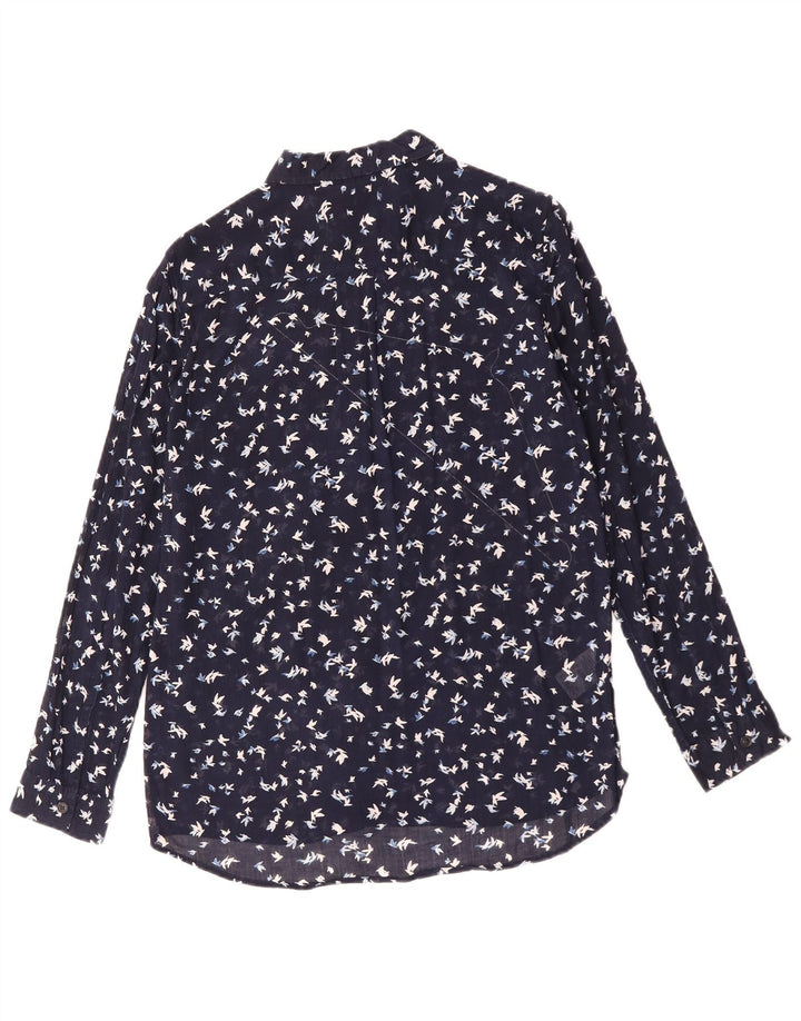 Camisa feminina Eddie Bauer com padrão abstrato Reino Unido 16 grande algodão azul marinho