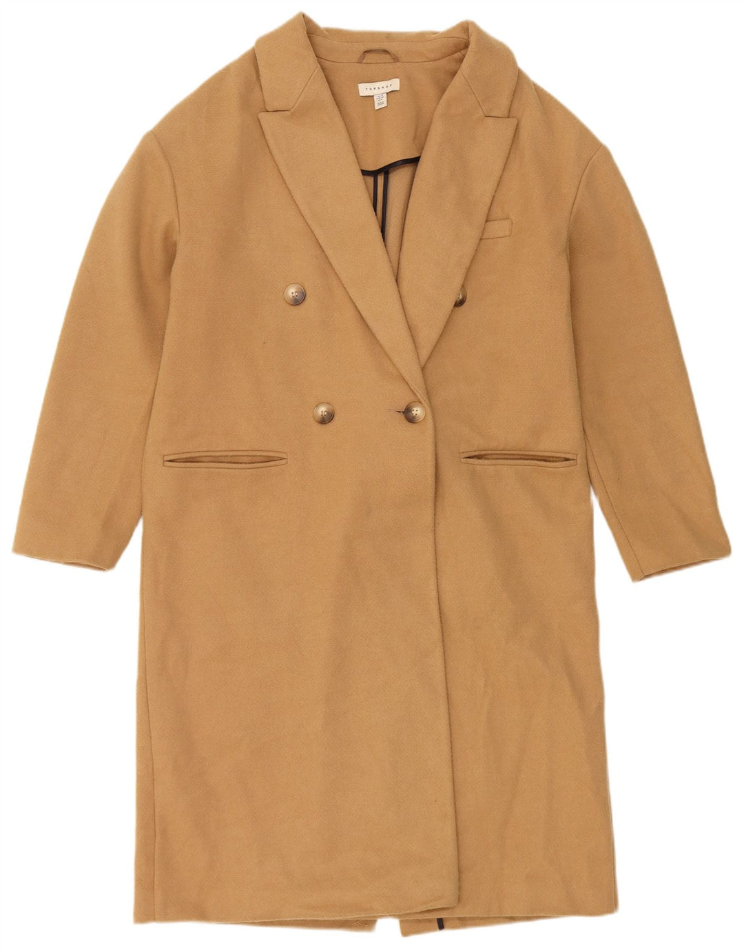Casaco feminino Topshop com peito duplo UK 12 poliéster bege médio