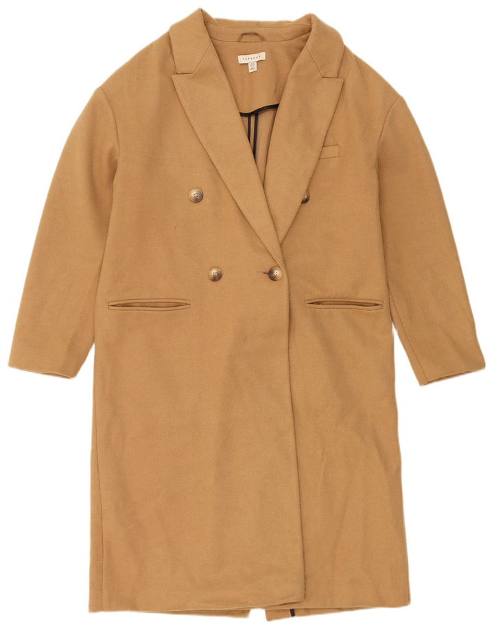 Casaco feminino Topshop com peito duplo UK 12 poliéster bege médio
