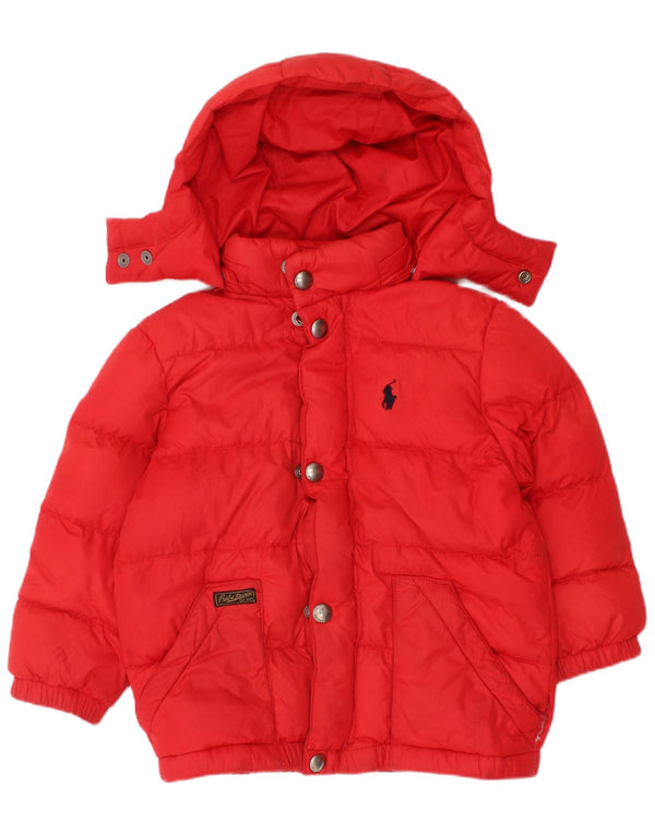 Jaqueta acolchoada com capuz para meninos Polo Ralph Lauren 18-24 meses poliéster vermelho