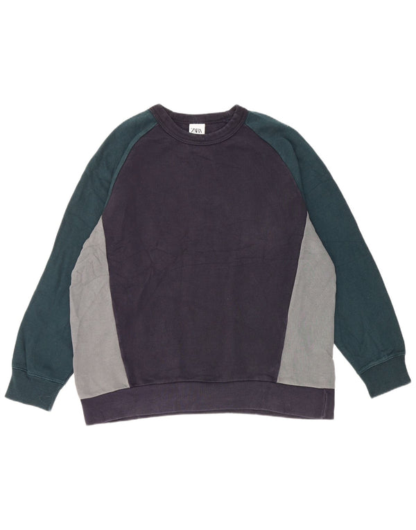 Moletom masculino Zara Jumper XL azul marinho algodão colorblock
