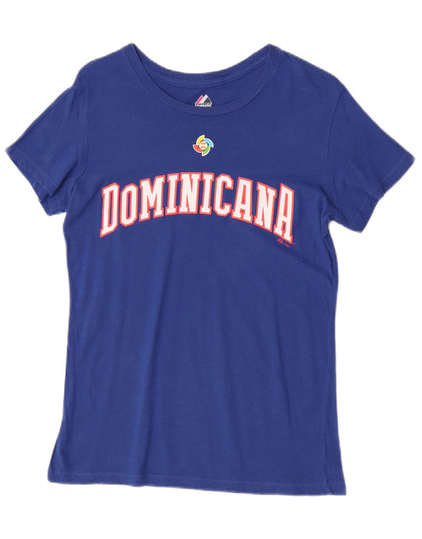 Camiseta feminina Majestic Dominicana com estampa gráfica UK 14 grande algodão azul