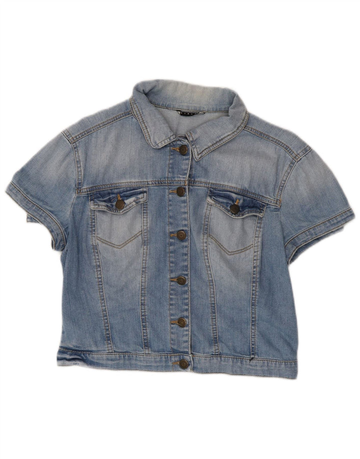 SISLEY Womens Short Sleeve Denim Shirt UK 12 Medium  Blue Cotton