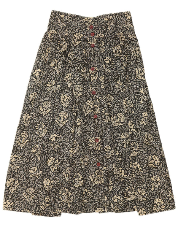 Saia feminina Byblos cintura alta evasê IT 40 pequena W26 algodão floral preto