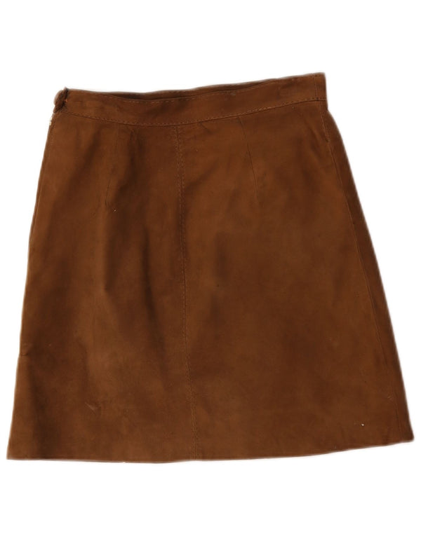 Mini saia feminina vintage de camurça W24 pequena marrom