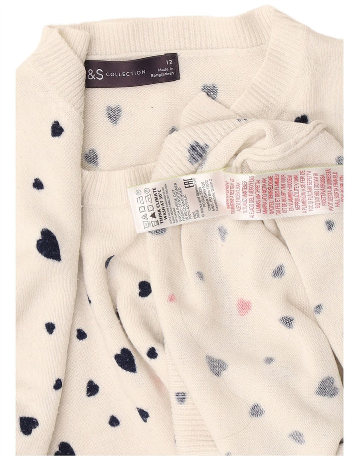 Suéter feminino Marks & Spencer com gola canoa e coração branco médio UK 12