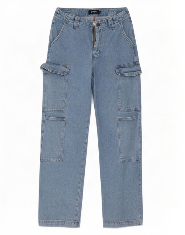 Desigual Calça Jeans Feminina Cargo Straight EU 34 XS W28 L30 Azul
