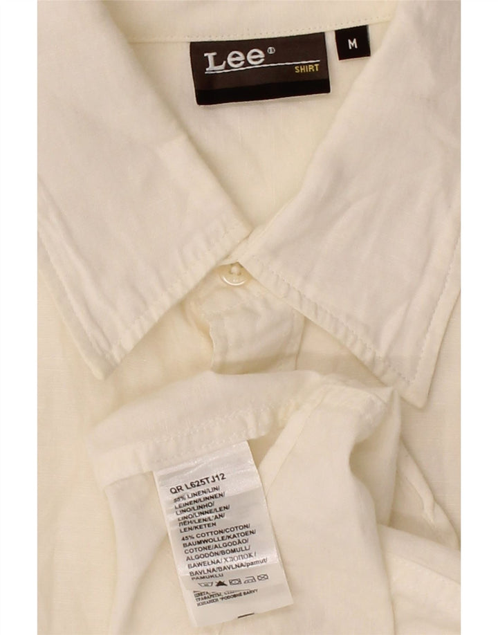 Camisa masculina de manga curta LEE, linho branco médio