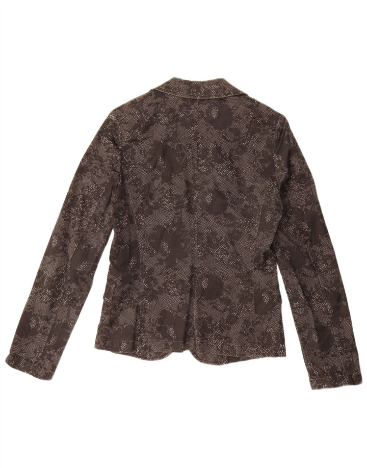 Jaqueta blazer feminina Benetton com 1 botão Reino Unido 10 pequeno algodão floral preto