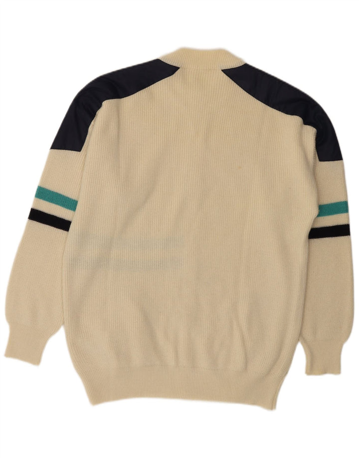 Suéter cardigã masculino vintage médio off white colorblock