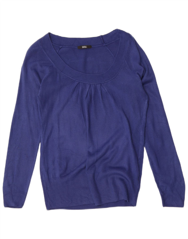 Suéter feminino Marks & Spencer com gola canoa Reino Unido 12 acrílico azul médio