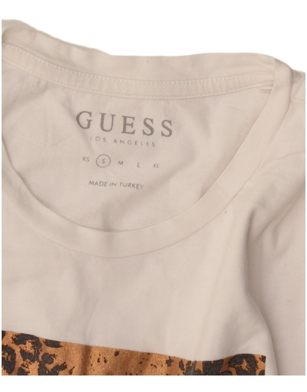 Camiseta feminina Guess com estampa gráfica UK 10 pequena branca