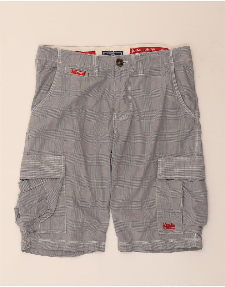 Shorts cargo masculino SUPERDRY médio W34 algodão xadrez cinza