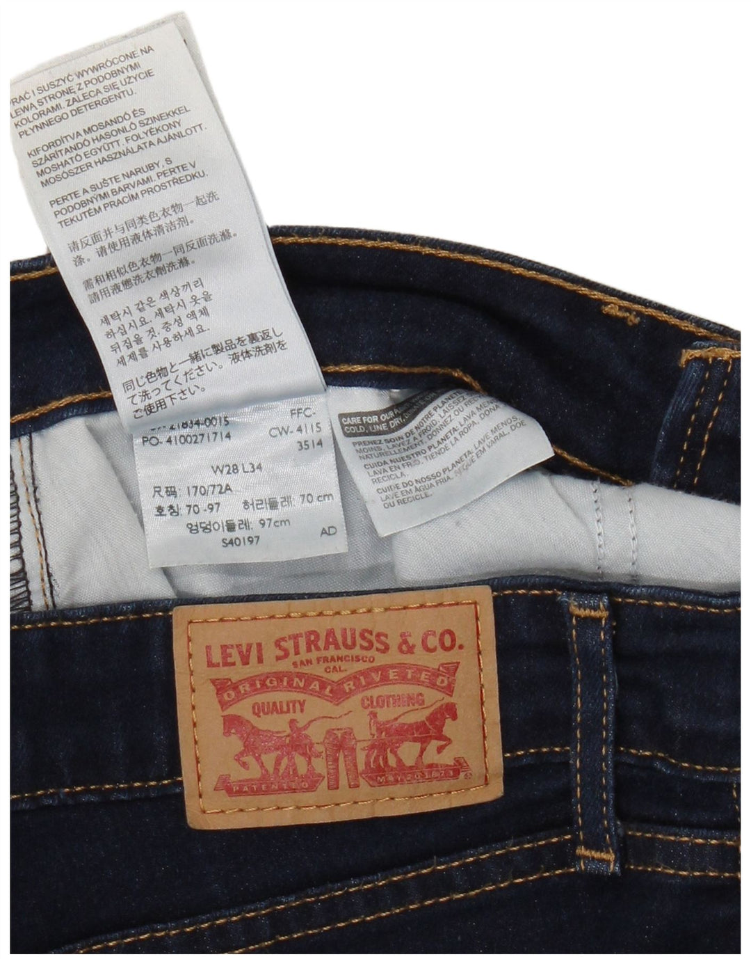 Calça jeans feminina Levi's 714 Straight W28 L30 azul marinho algodão