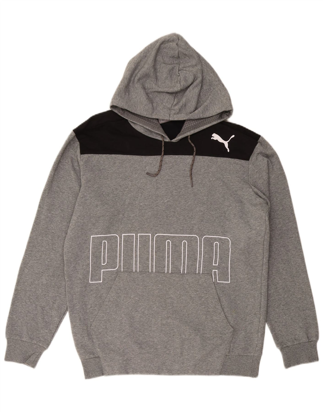 PUMA Mens Graphic Hoodie Jumper Médio Cinza Colourblock Algodão