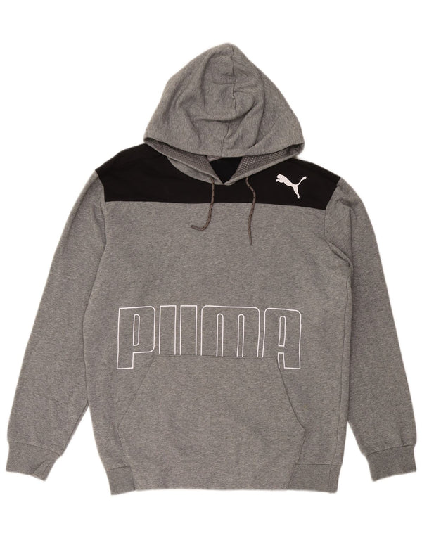PUMA Mens Graphic Hoodie Jumper Médio Cinza Colourblock Algodão