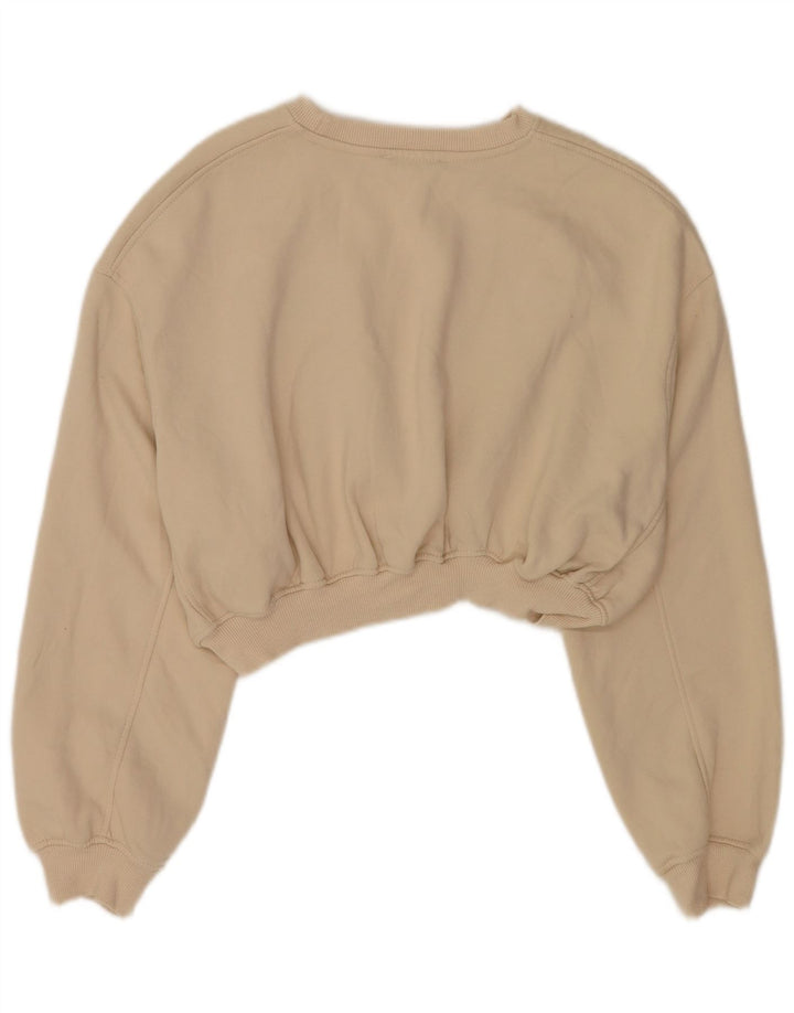 Zara Womens Crop Oversized Moletom Jumper Reino Unido 10 Pequeno Algodão Bege
