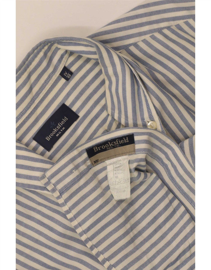 Camisa masculina Brooksfield tamanho 40 algodão listrado azul médio