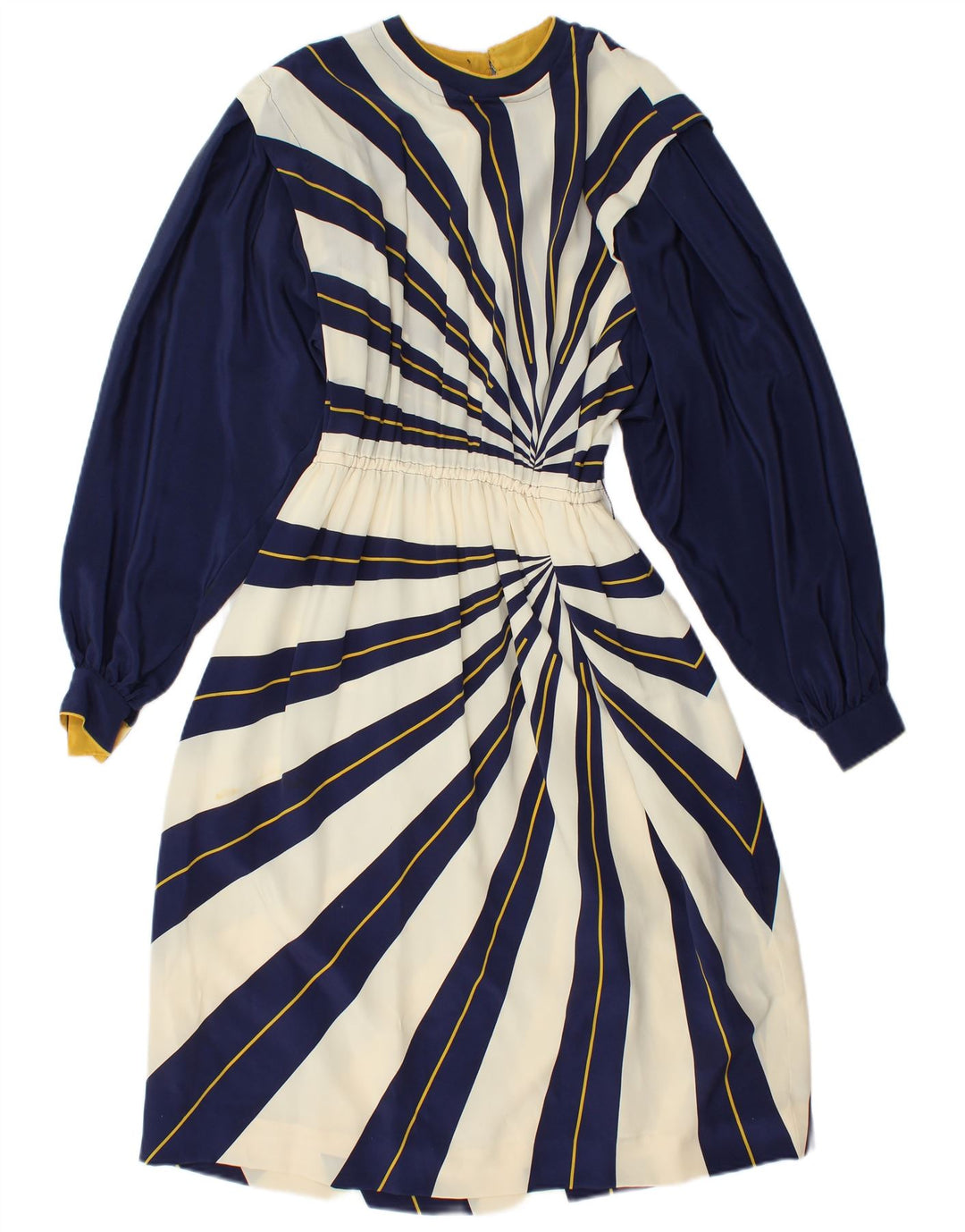 Vestido feminino VINTAGE manga comprida linha A IT 42 listrado azul marinho médio