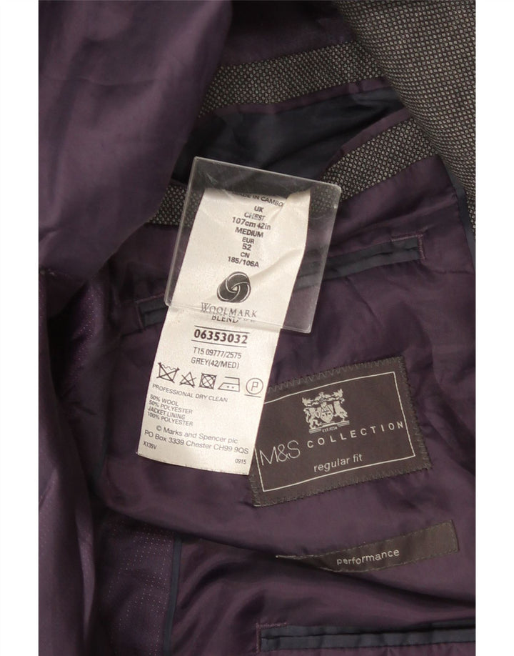 Jaqueta blazer masculina de ajuste regular de 2 botões Marks & Spencer Reino Unido 42 grande cinza