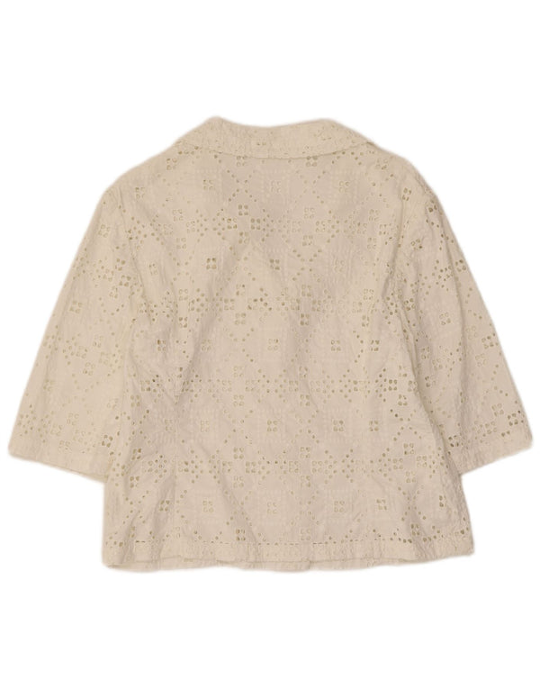 Blusa feminina vintage de manga curta UK 12 algodão branco médio