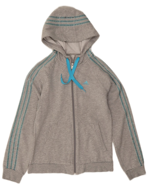 Suéter adidas feminino com capuz e zíper UK 10 pequeno algodão cinza