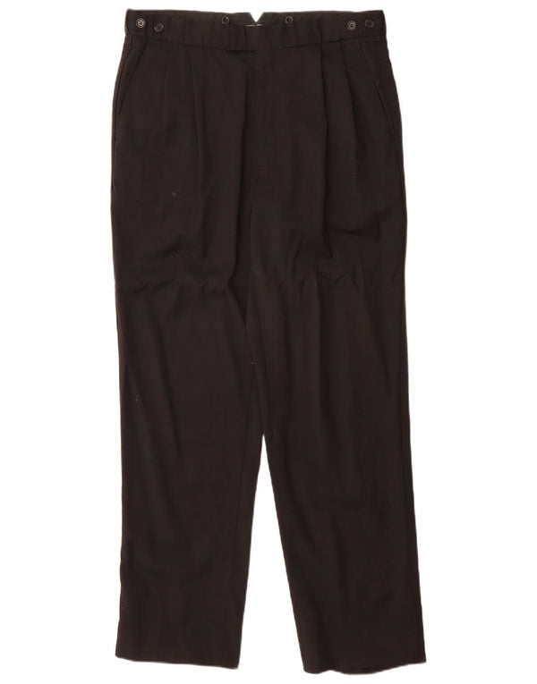 Calça masculina Marks & Spencer Pegged Suit tamanho 34 W34 L31 preta nova lã