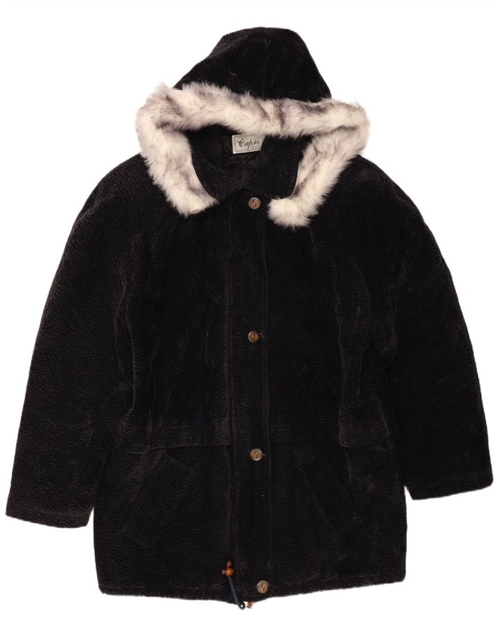 Sobretudo com capuz oversized feminino vintage Reino Unido 18 XL azul marinho poliéster