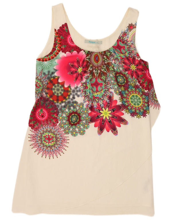 Túnica feminina sem mangas Desigual EU 44 XL branco floral poliéster