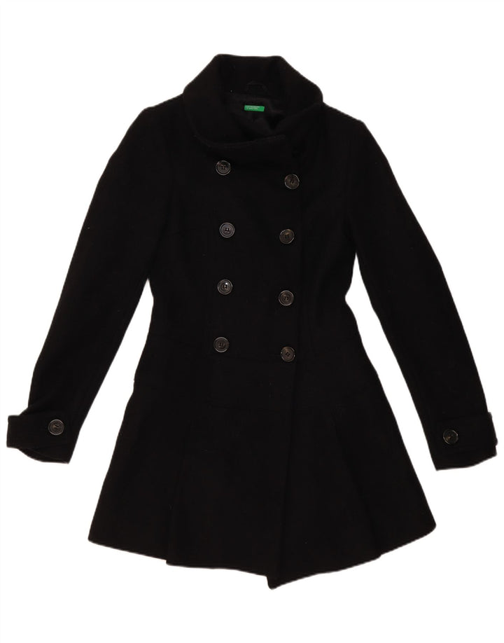 Casaco feminino duplo breasted Benetton IT 40 pequeno lã preta